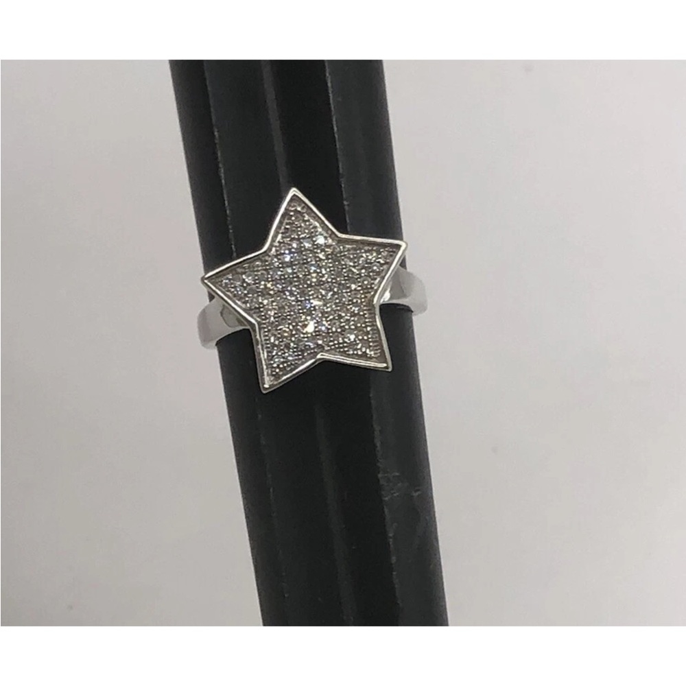 Vintage Diamond And 14k White Gold Star Ring Size 7.25 Sparkling 4 Gm